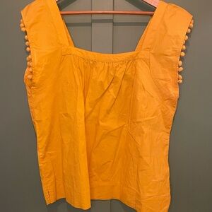 J. Crew Vibrant Orange Blouse with Pom-Pom Detail